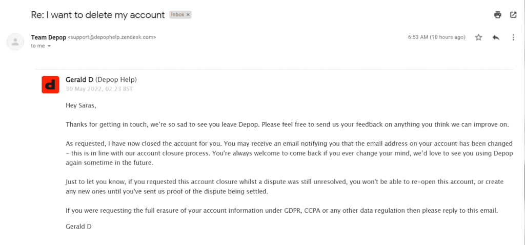 Account Deletion Confirmation Email