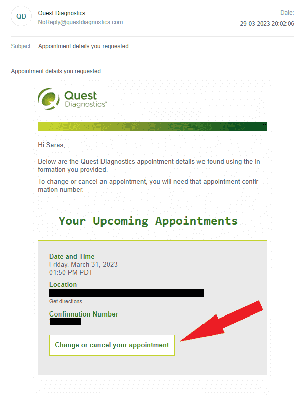 How to cancel Quest Appointment when you don't have the Appointment Confirmation Code 4