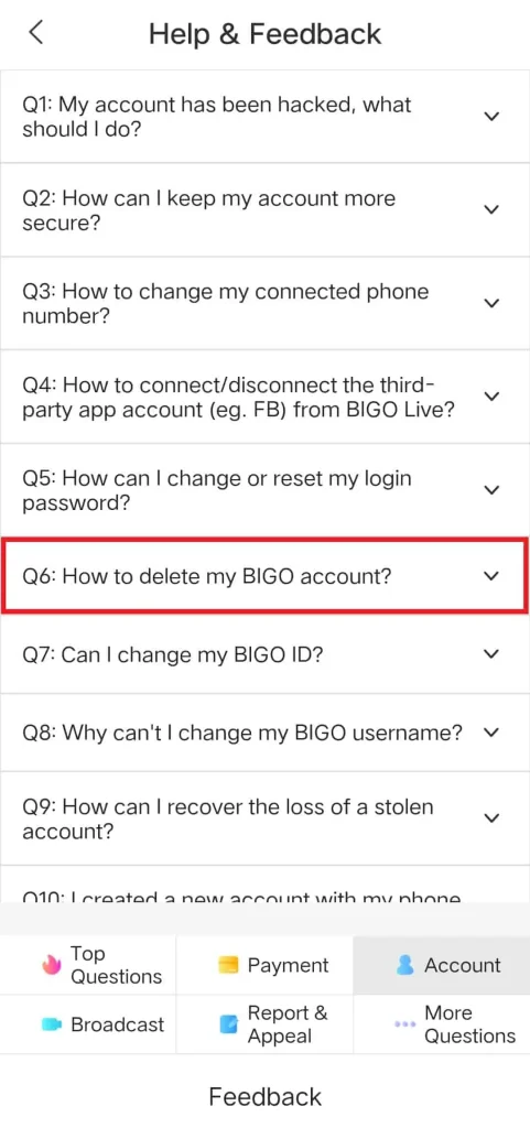 How to delete Bigo account using the App Method 2 3